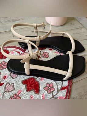 Lafayette 148 New York Beige Strappy Flat Sandals